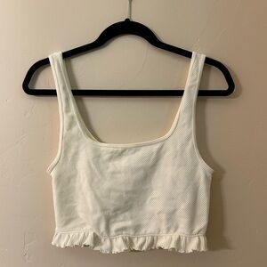 zara ruffle cream tank top